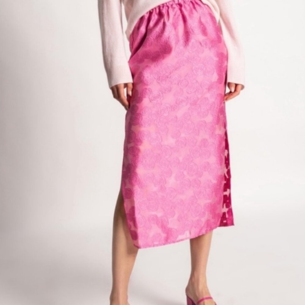 SAMSOE Pink Rose Pattern Pencil Skirt, XS